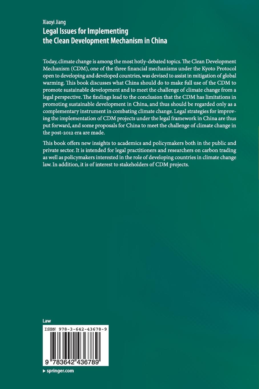 Rückseitencover Legal Issues for Implementing the Clean Development Mechanism in China