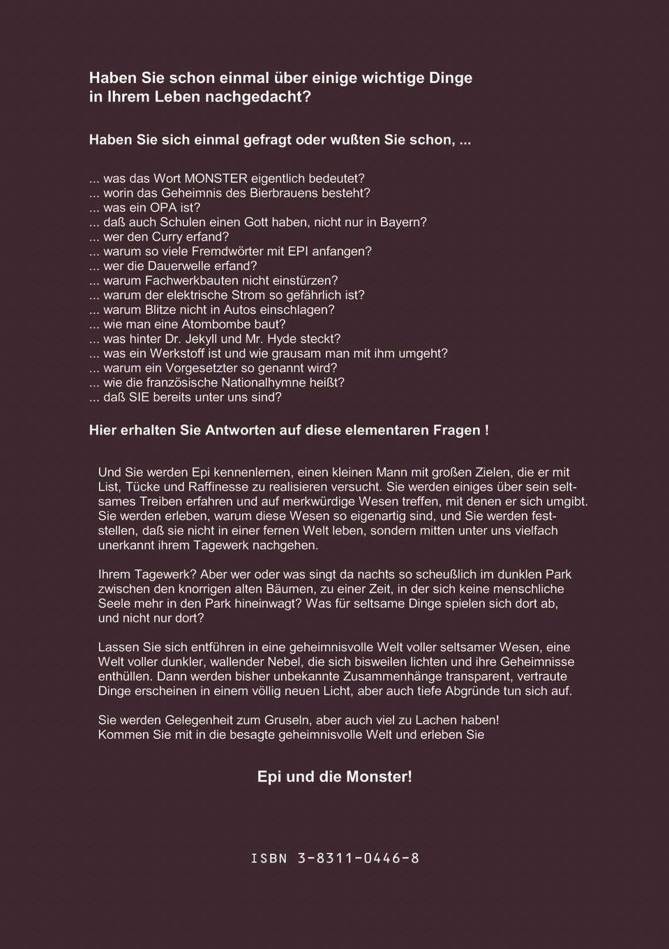 Rückseitencover Epi und die Monster