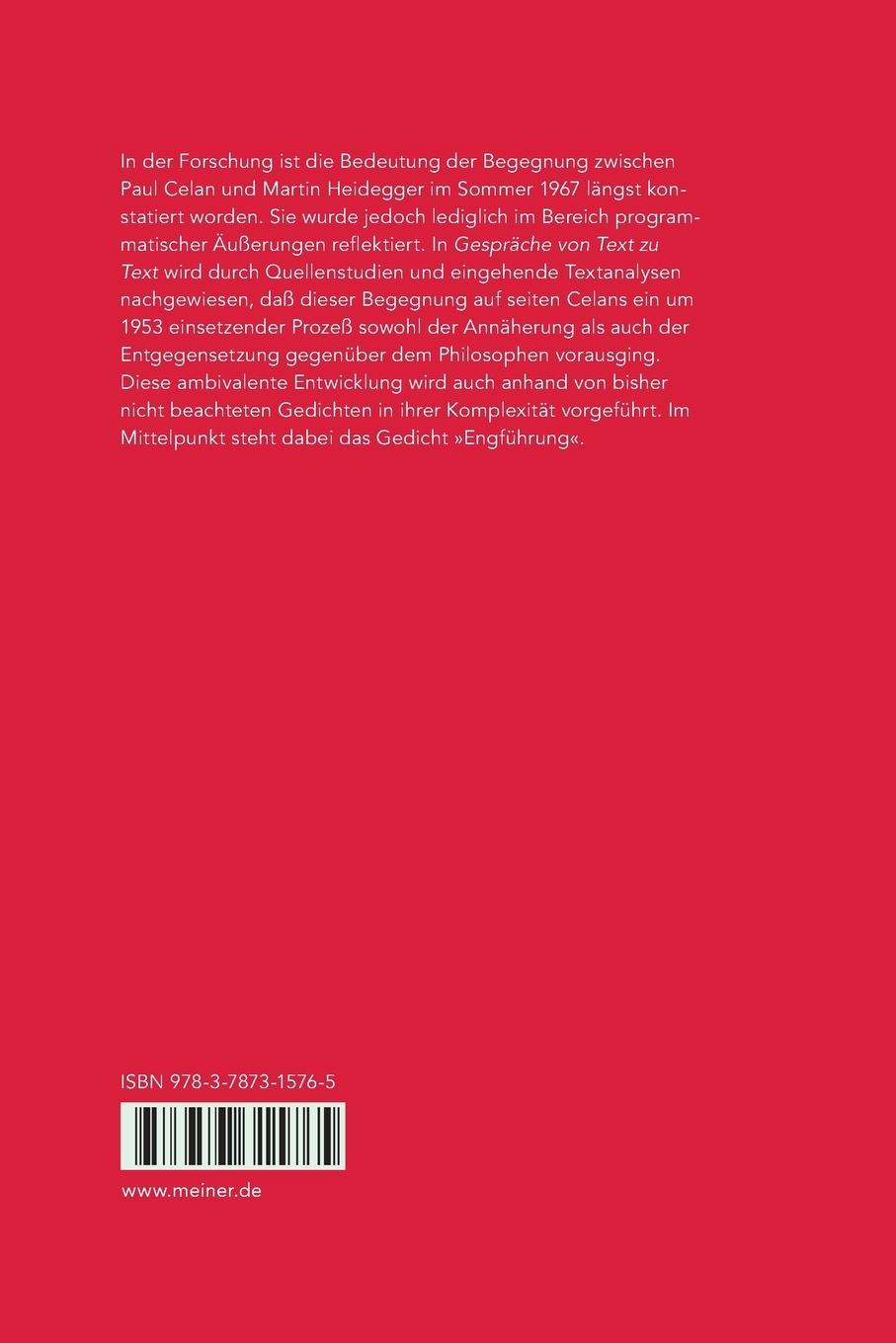 Rückseitencover Gespräche von Text zu Text. Celan - Heidegger - Hölderlin