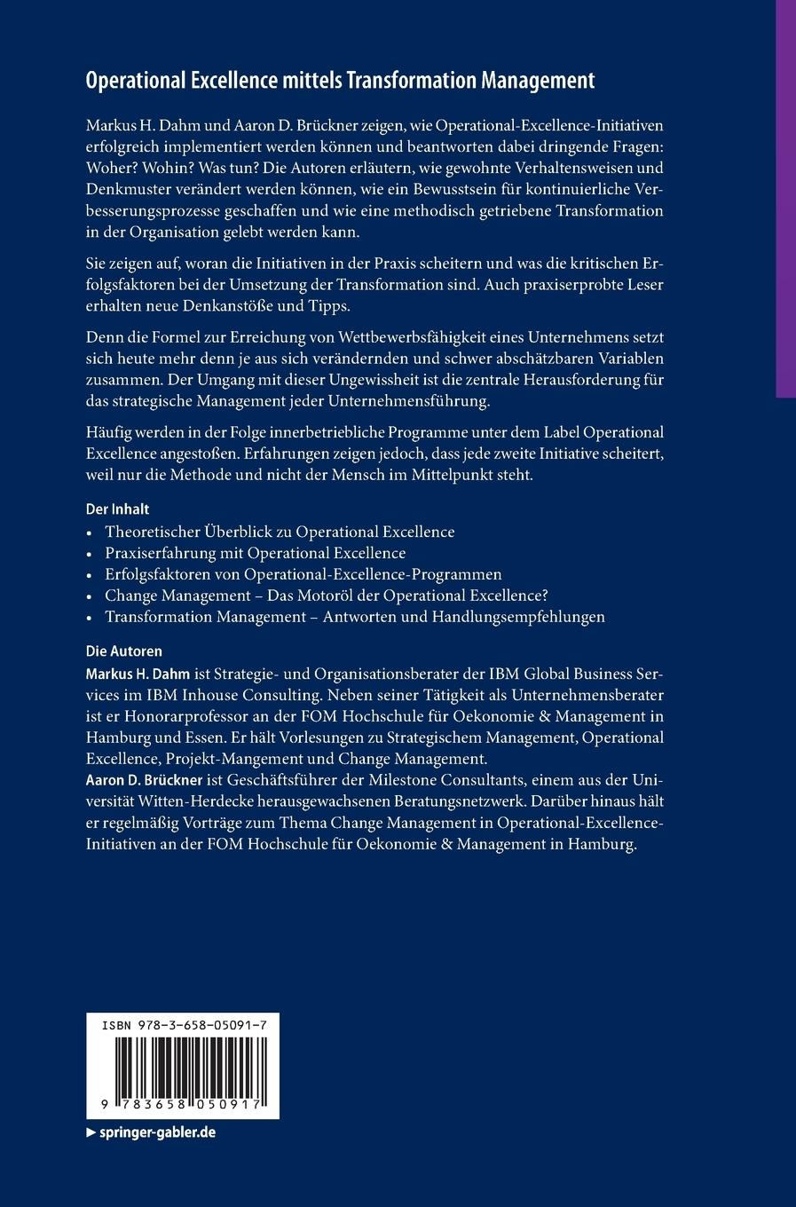 Rückseitencover Operational Excellence mittels Transformation Management