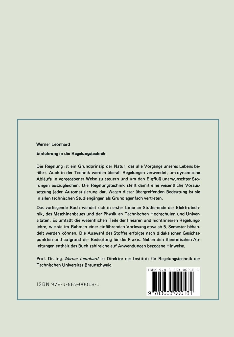 Rückseitencover Einführung in die Regelungstechnik