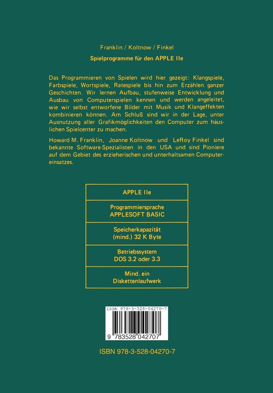 Rückseitencover Spielprogramme für den APPLE IIe