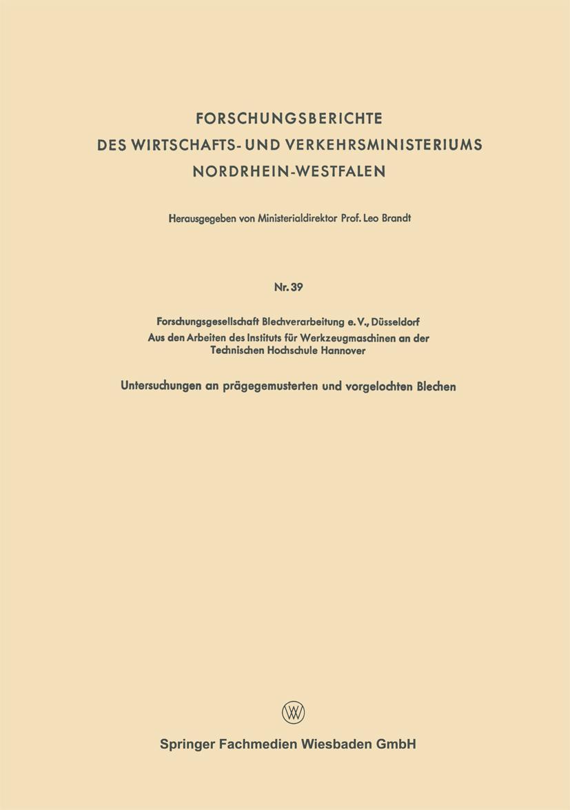 Vorderes Coverbild Forschungsberichte des Wirtschafts- und Verkehrsministeriums Nordrhein-Westfalen