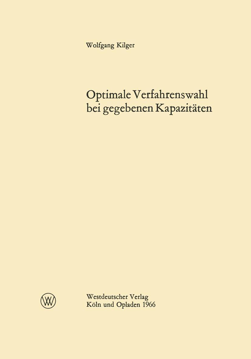 Vorderes Coverbild Optimale Verfahrenswahl bei gegebenen Kapazitäten