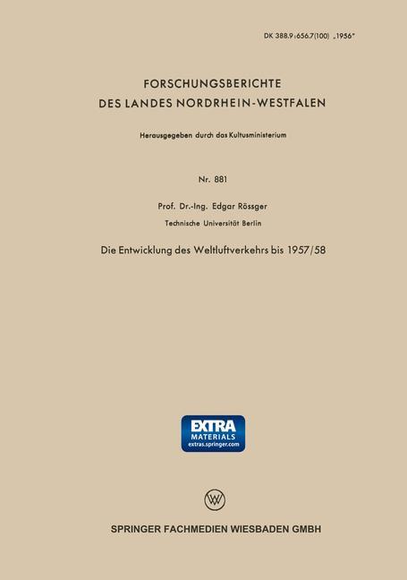 Vorderes Coverbild Die Entwicklung des Weltluftverkehrs bis 1957/58