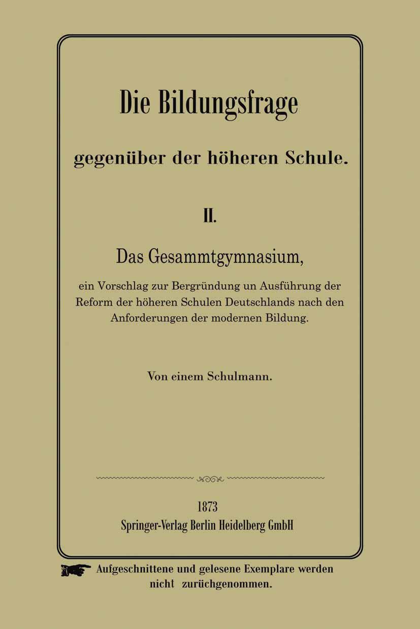 Vorderes Coverbild Die Bildungsfrage gegenüber der höheren Schule
