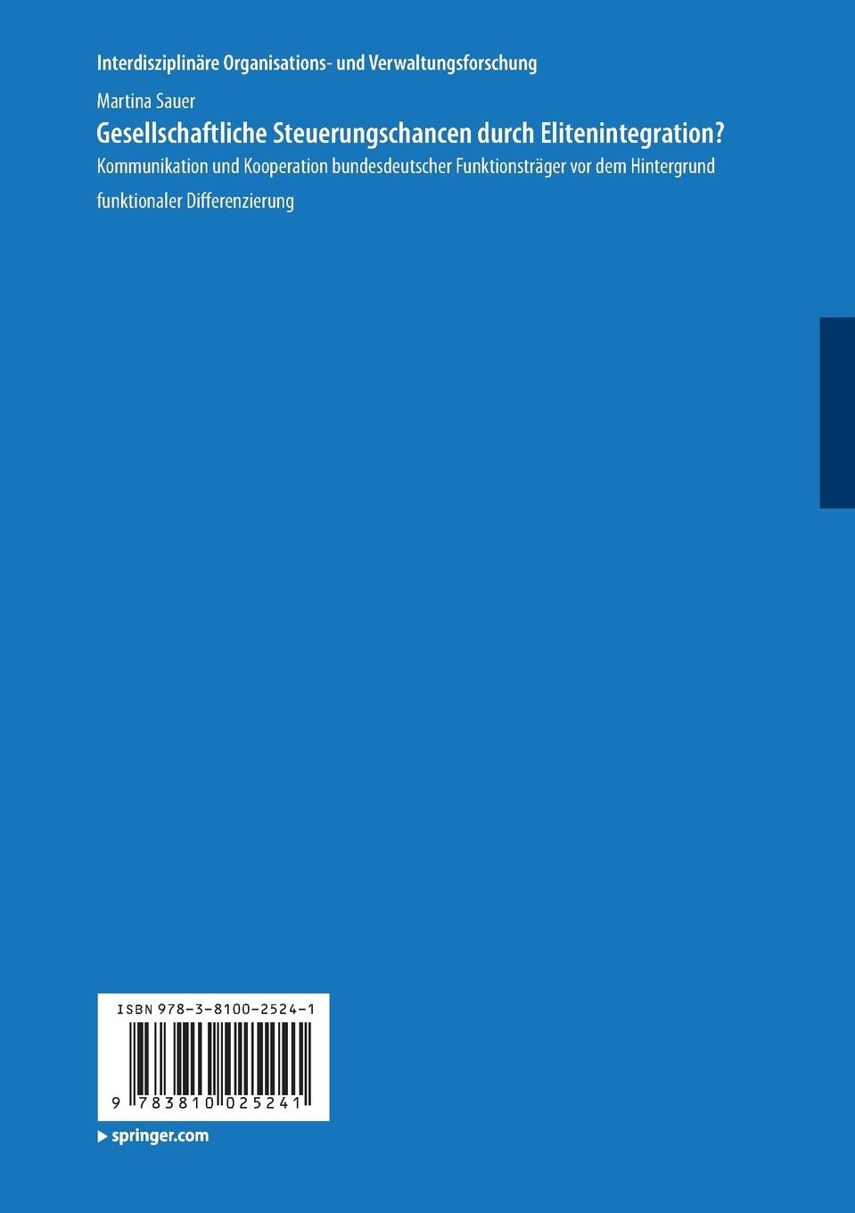 Rückseitencover Gesellschaftliche Steuerungschancen durch Elitenintegration?