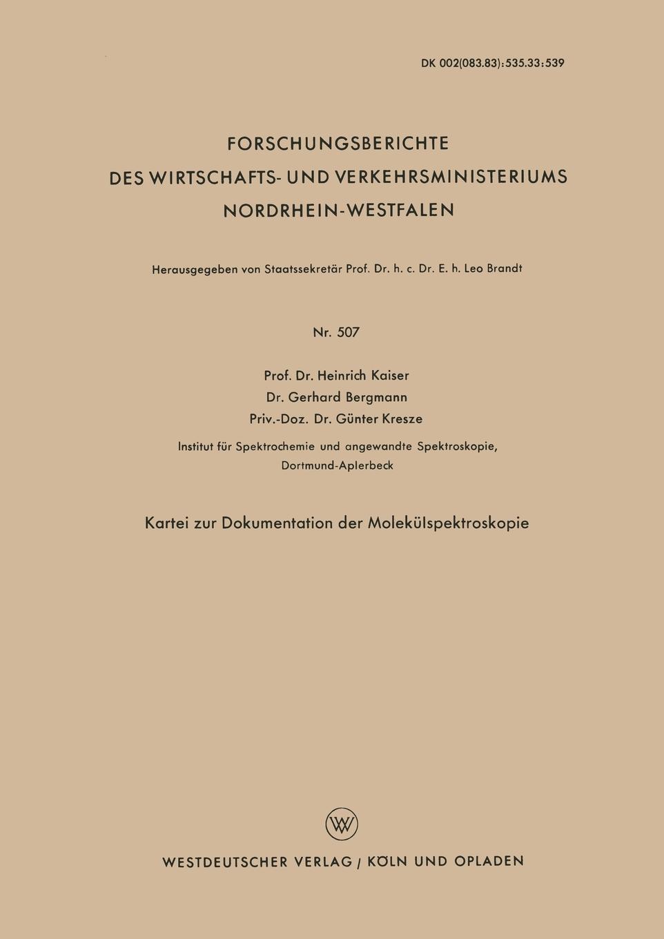 Vorderes Coverbild Kartei zur Dokumentation der Molekülspektroskopie