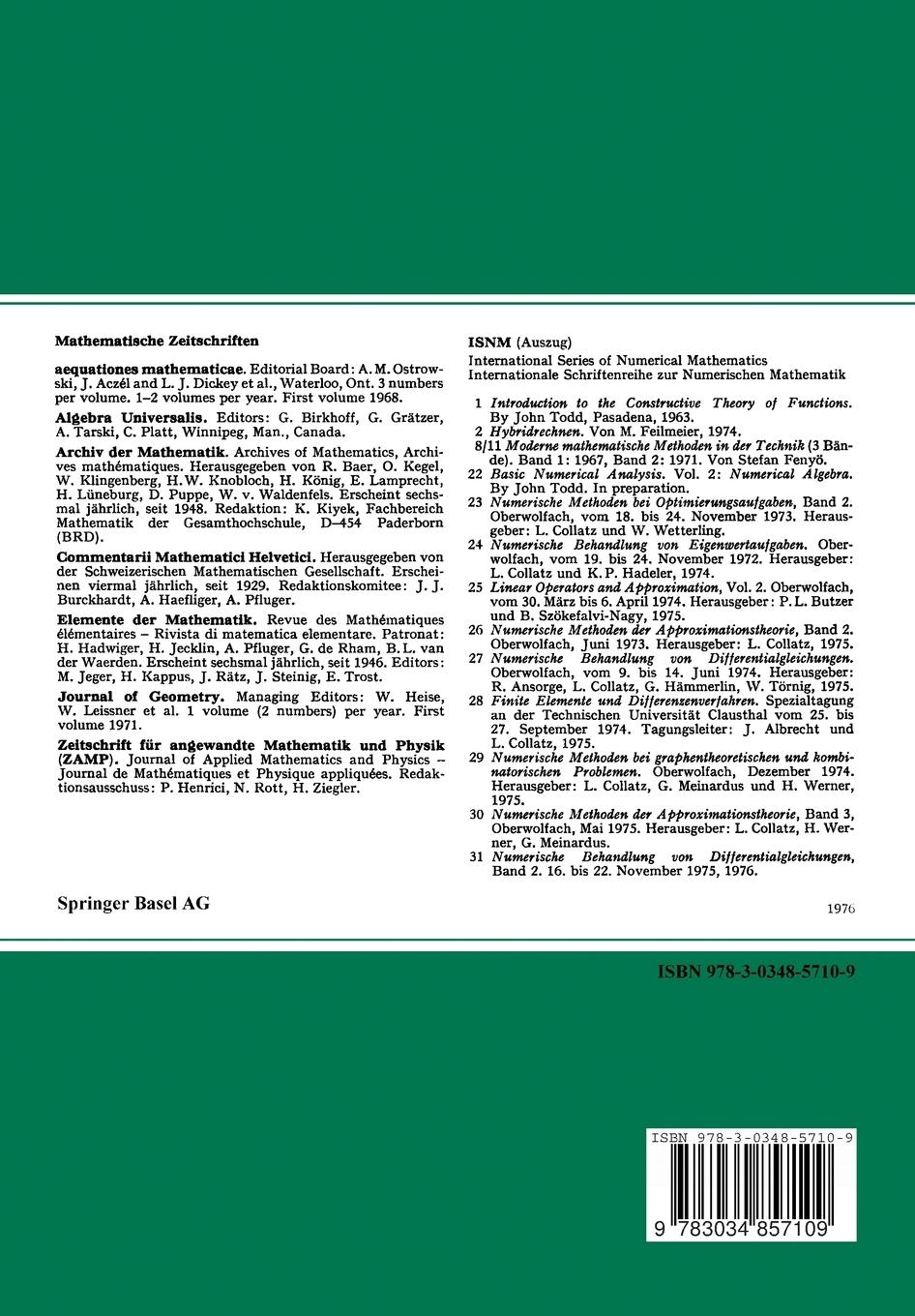 Rückseitencover Vorlesungen über Numerische Mathematik