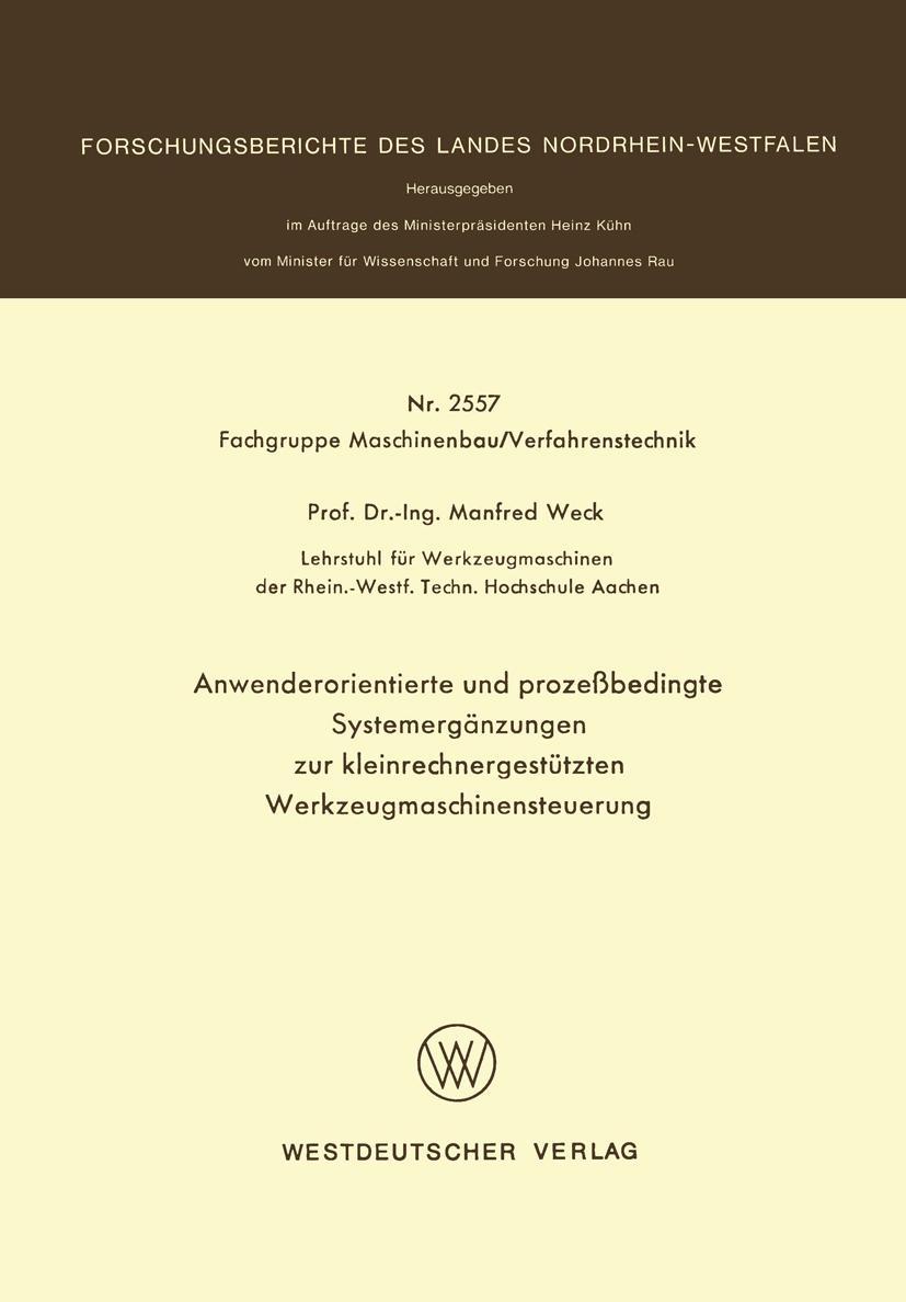 Vorderes Coverbild Anwenderorientierte und prozeßbedingte Systemergänzungen zur kleinrechnergestützten Werkzeugmaschinensteuerung
