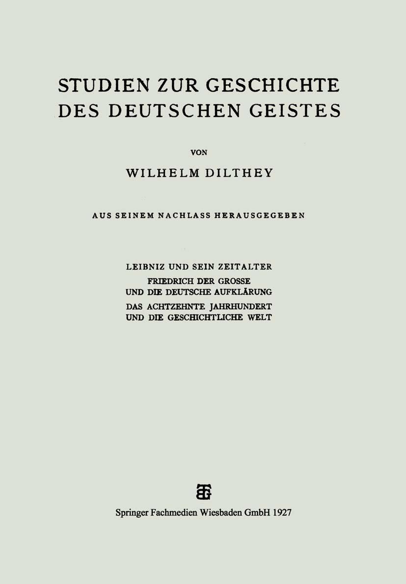Vorderes Coverbild Studien zur Geschichte des Deutschen Geistes