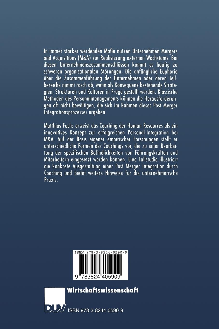 Rückseitencover Coaching als Integrationsinstrument bei Mergers and Acquisitions