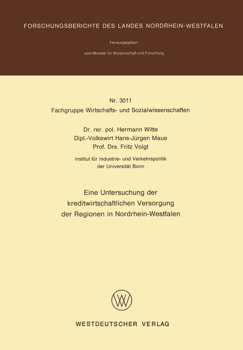 Vorderes Coverbild Eine Untersuchung der kreditwirtschaftlichen Versorgung der Regionen in Nordrhein-Westfalen