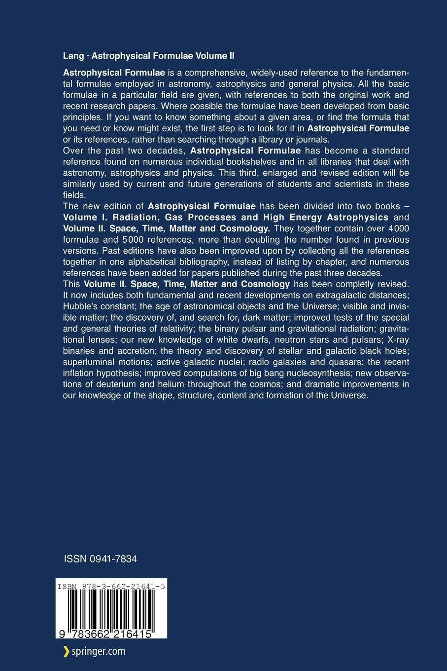 Rückseitencover Astrophysical Formulae