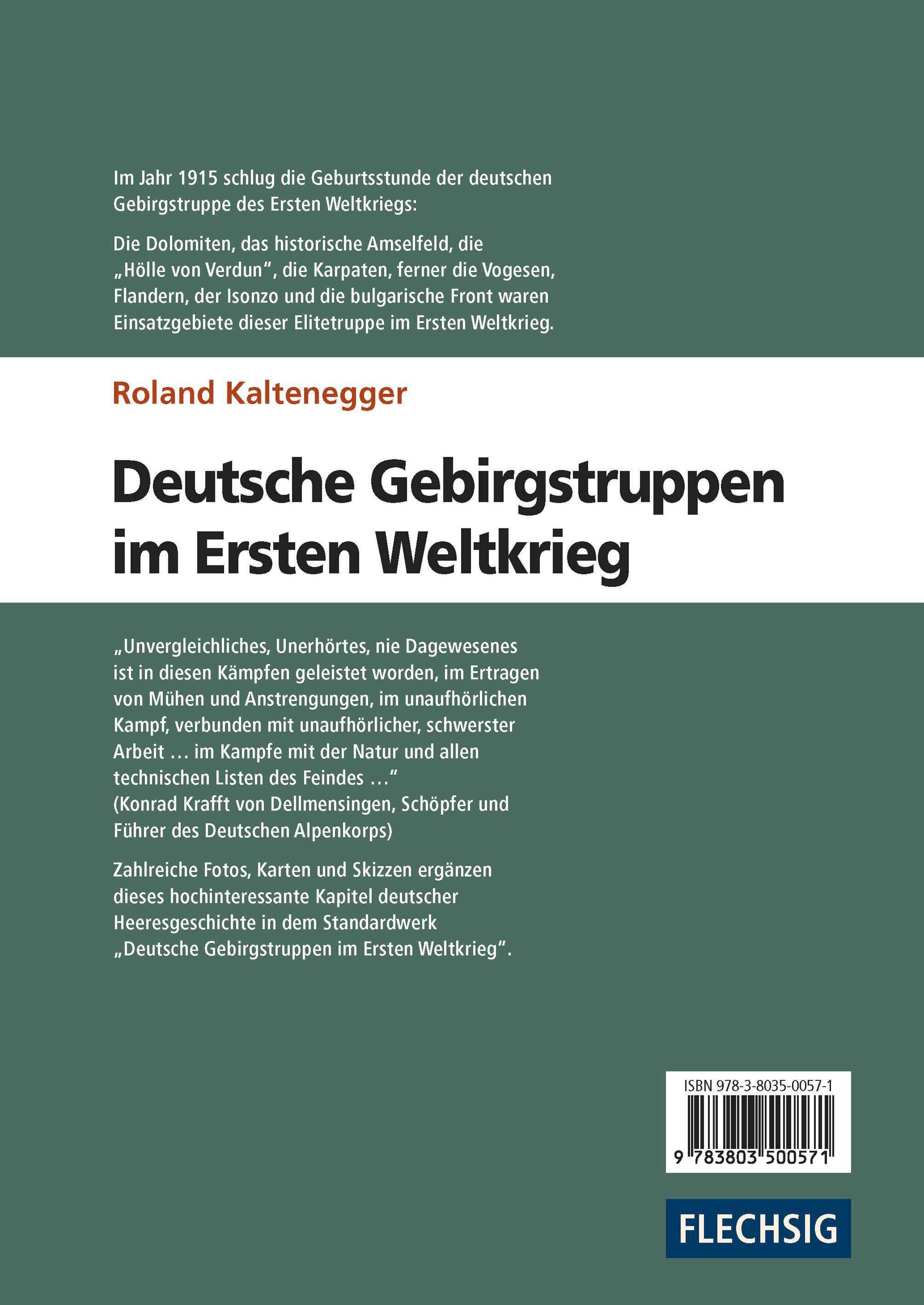 Rückseitencover Deutsche Gebirgstruppen im Ersten Weltkrieg