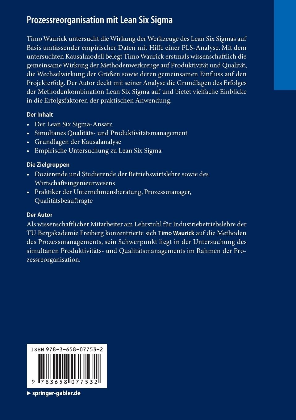 Rückseitencover Prozessreorganisation mit Lean Six Sigma