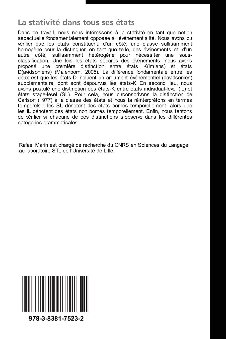 Rückseitencover La stativité dans tous ses états