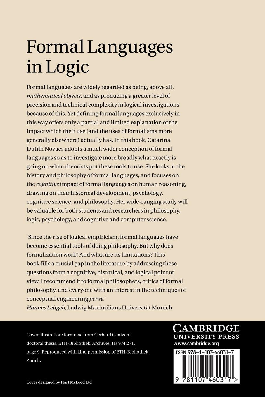 Rückseitencover Formal Languages in Logic