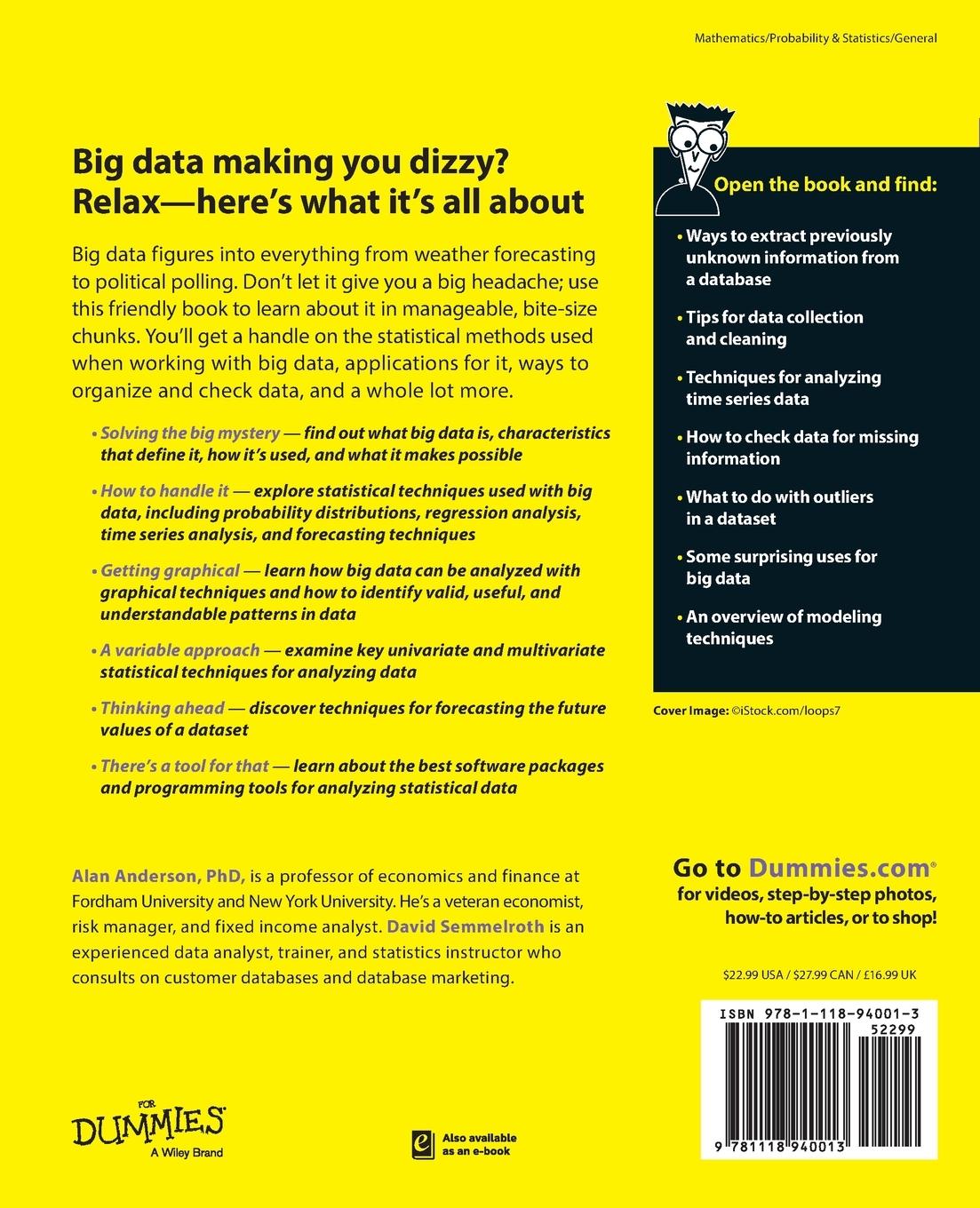 Rückseitencover Statistics for Big Data for Dummies