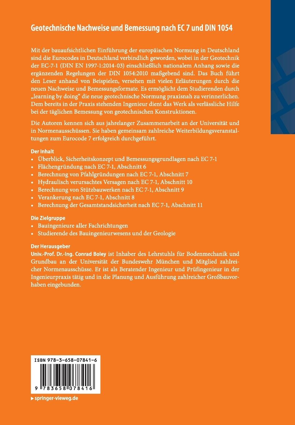 Rückseitencover Geotechnische Nachweise und Bemessung nach EC 7 und DIN 1054