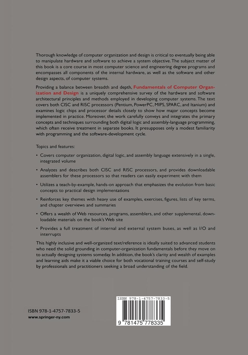 Rückseitencover Fundamentals of Computer Organization and Design