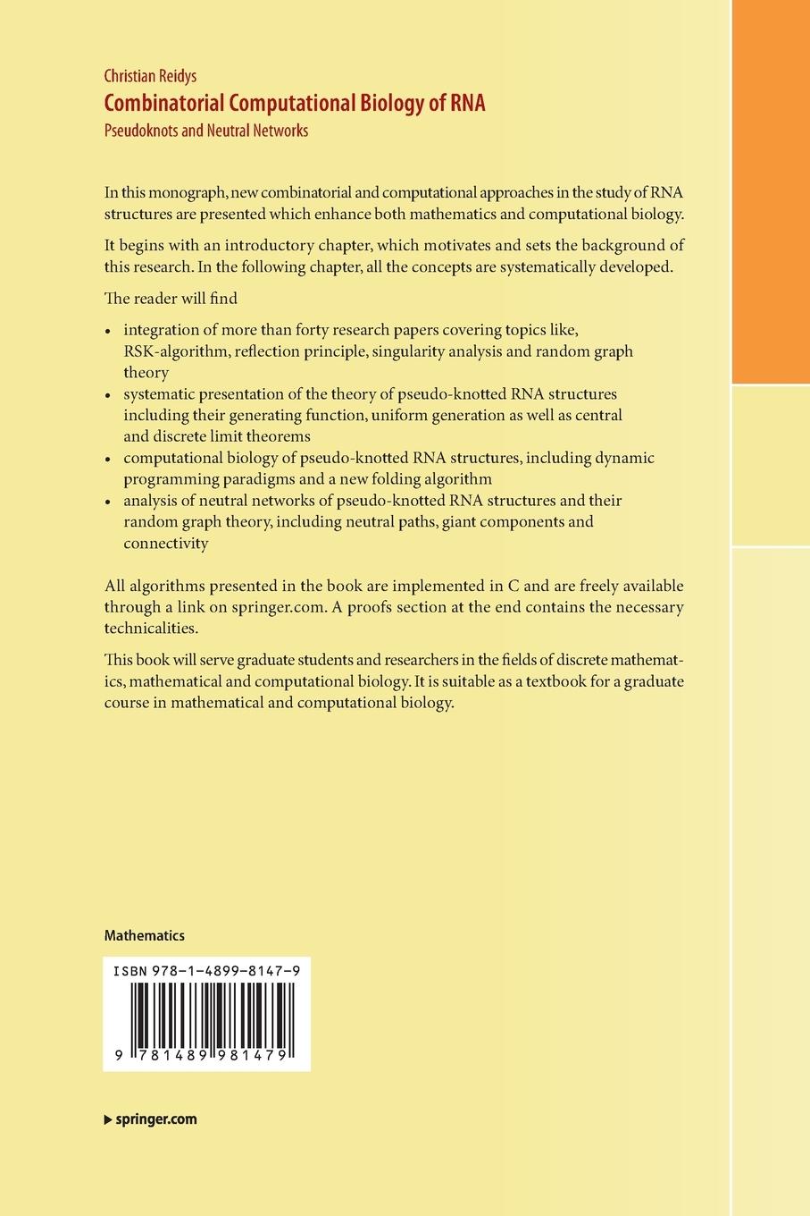 Rückseitencover Combinatorial Computational Biology of RNA