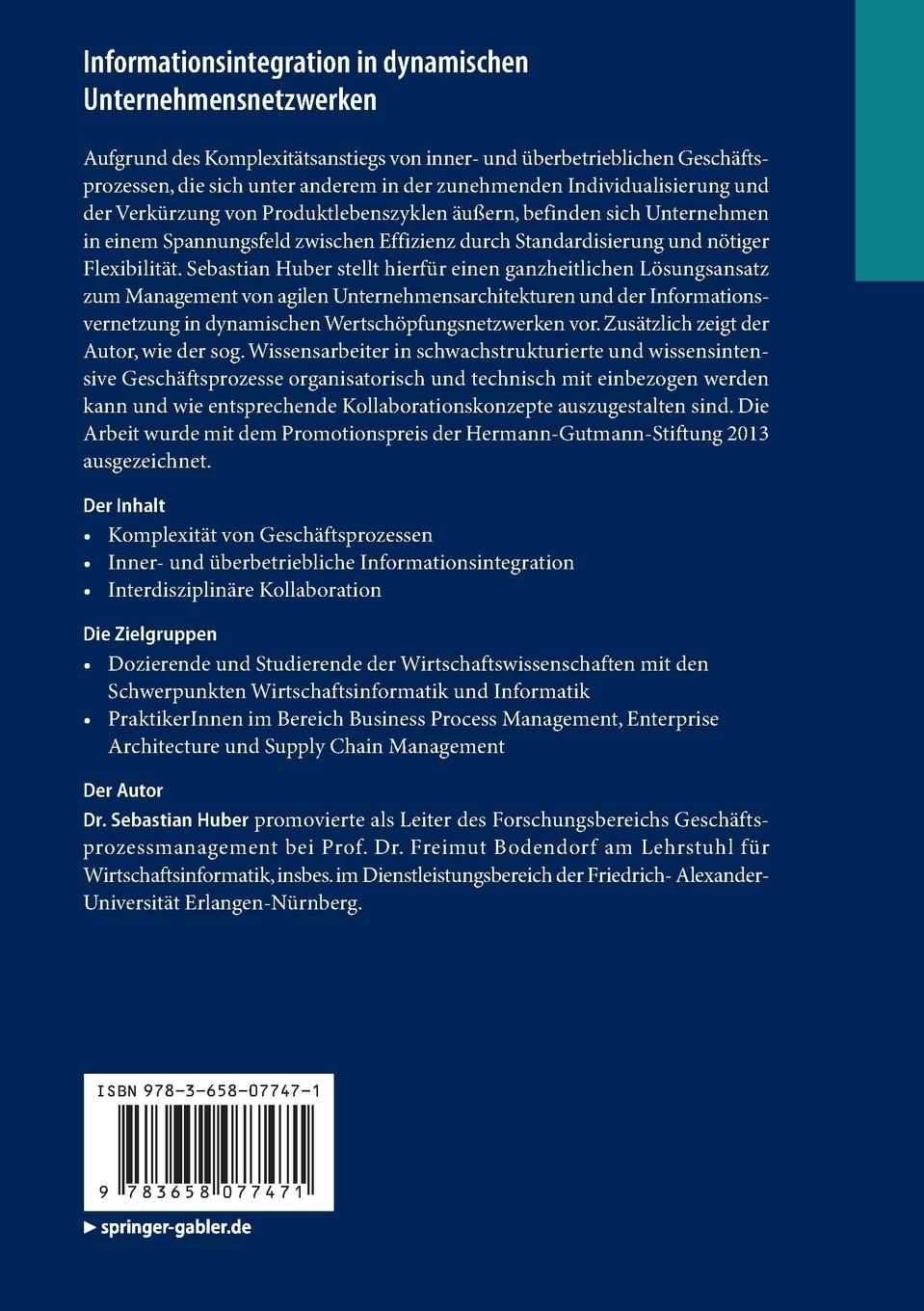 Rückseitencover Informationsintegration in dynamischen Unternehmensnetzwerken