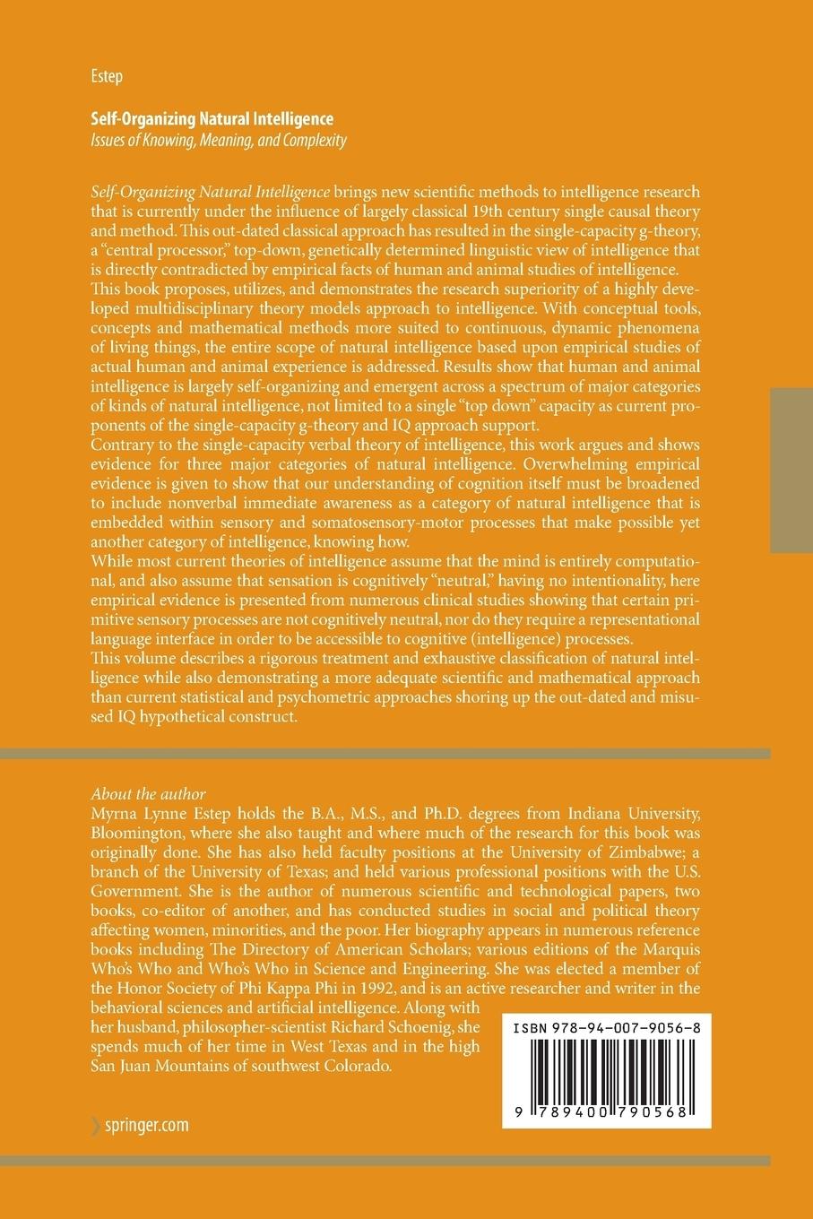 Rückseitencover Self-Organizing Natural Intelligence