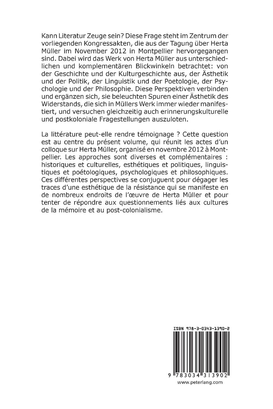 Rückseitencover Kann Literatur Zeuge sein?- La littérature peut-elle rendre témoignage ?