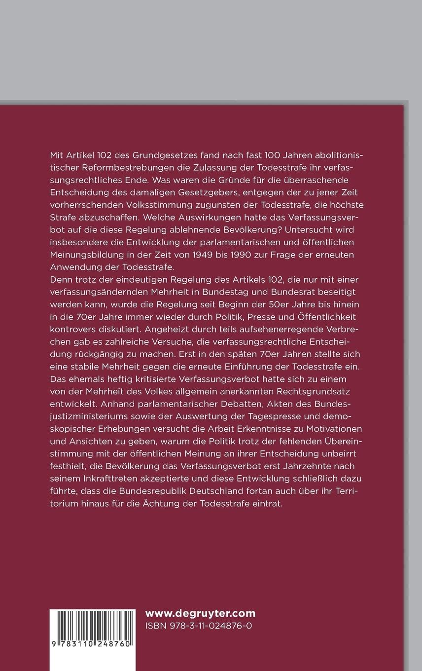 Rückseitencover Debatten um die Todesstrafe in der Bundesrepublik Deutschland von 1949 bis 1990