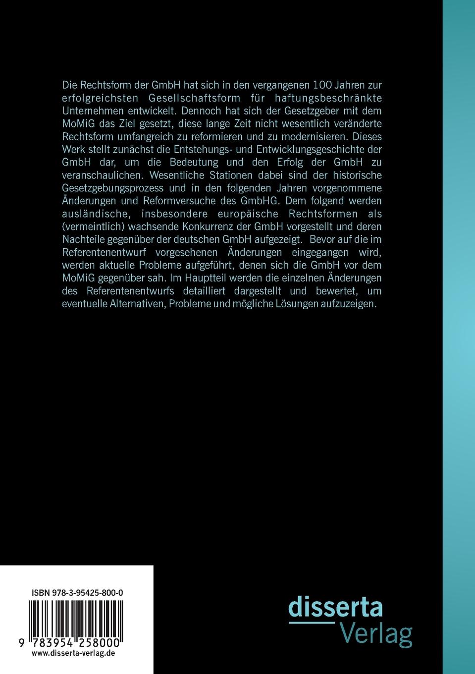 Rückseitencover Die GmbH als attraktive Rechtsform in Europa: Die Reform des GmbH-Rechts durch das MoMiG