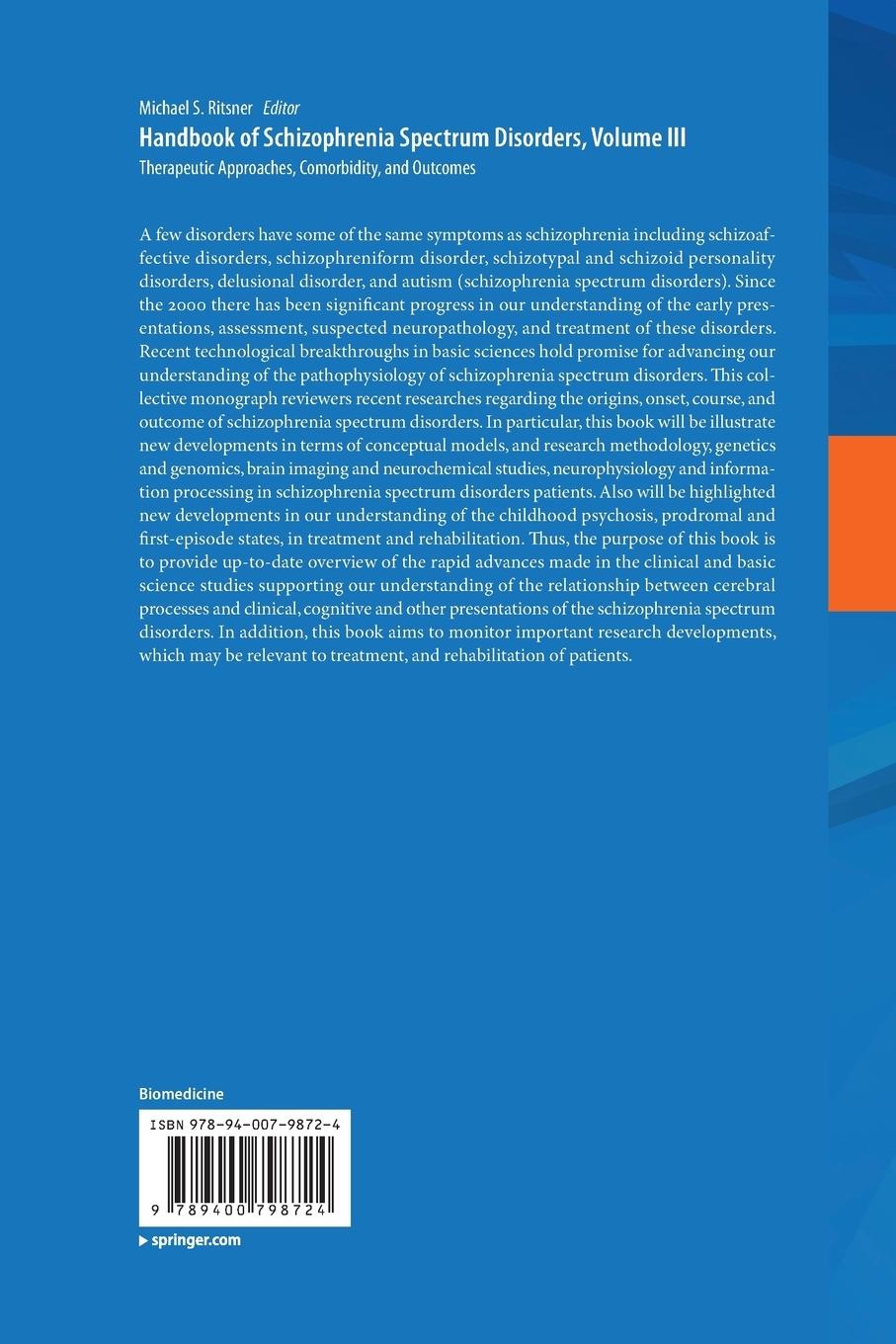 Rückseitencover Handbook of Schizophrenia Spectrum Disorders, Volume III