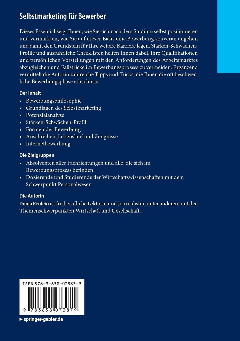 Rückseitencover Selbstmarketing für Bewerber