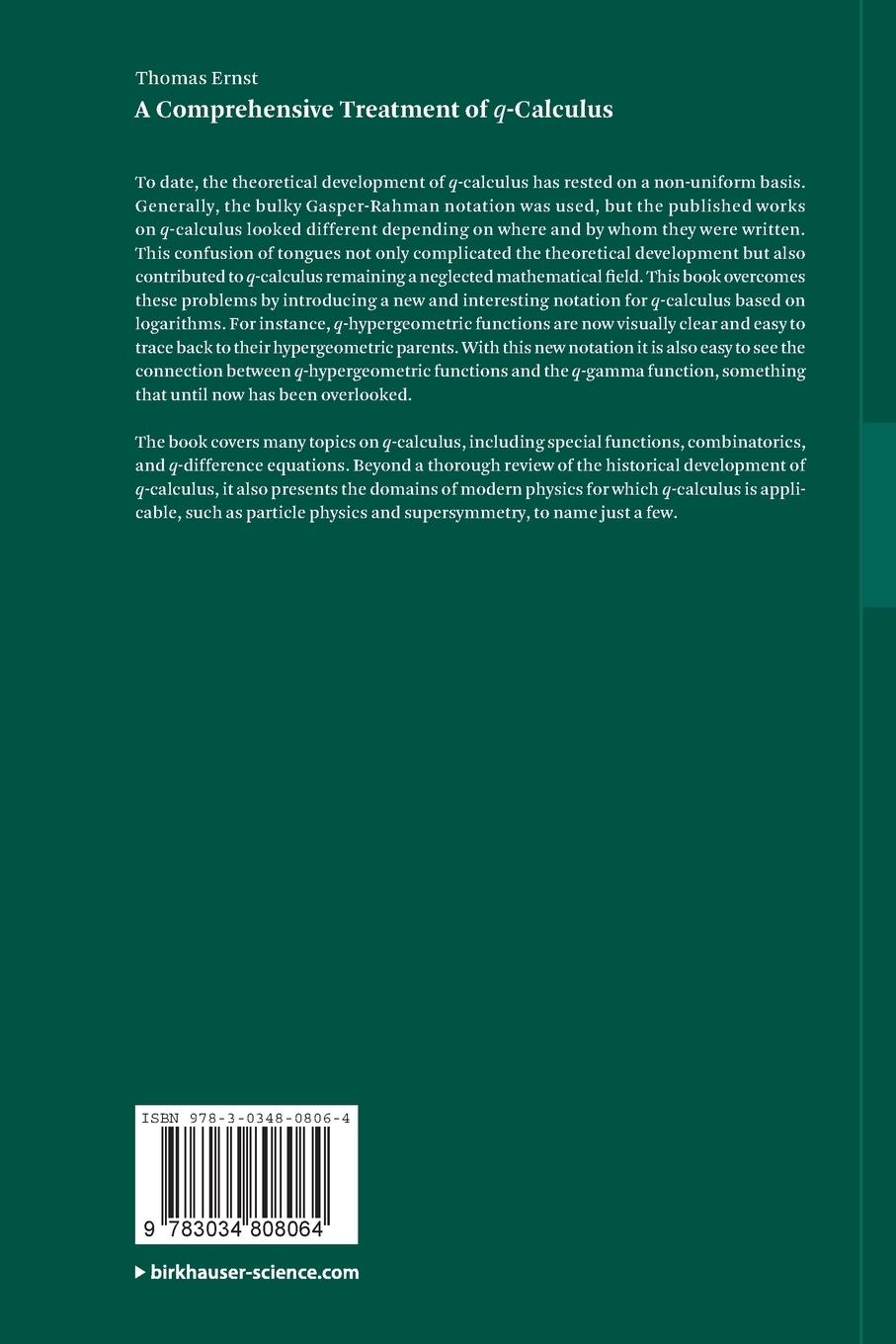 Rückseitencover A Comprehensive Treatment of q-Calculus