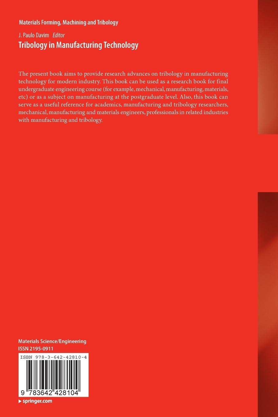 Rückseitencover Tribology in Manufacturing Technology