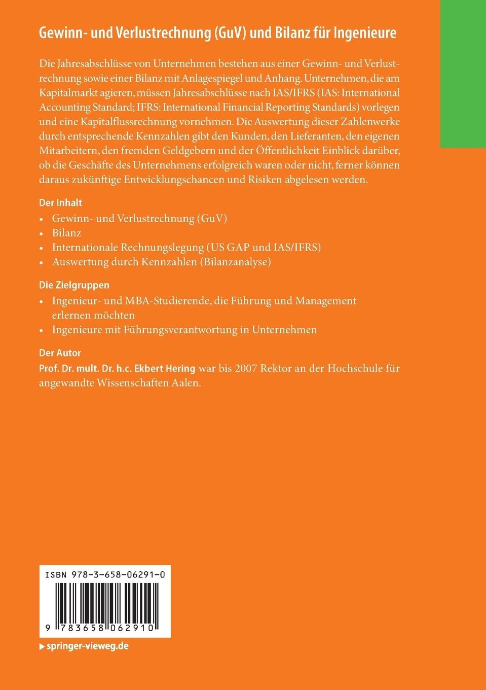 Rückseitencover Gewinn- und Verlustrechnung (GuV) und Bilanz für Ingenieure
