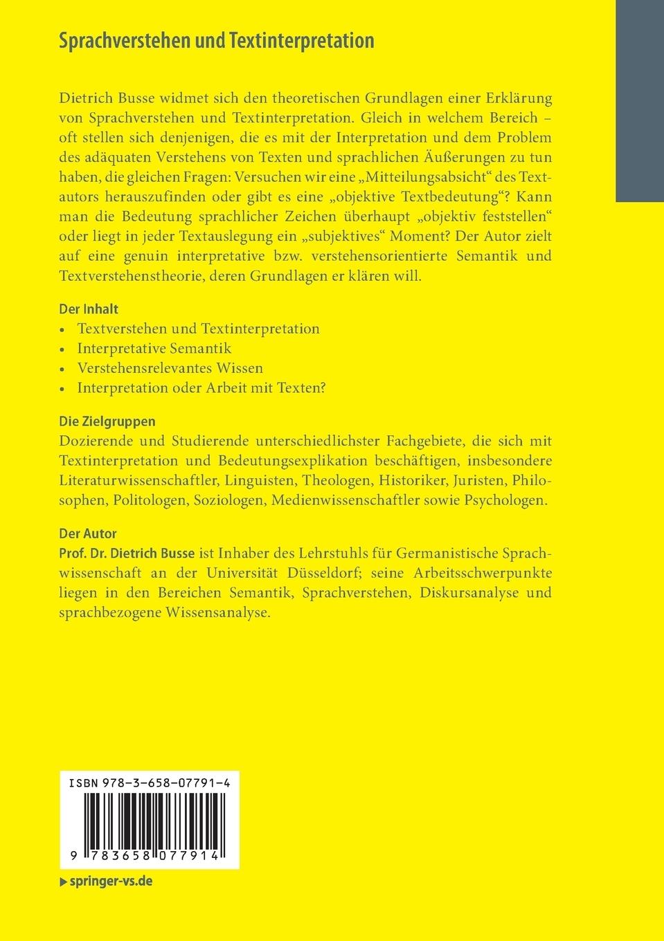 Rückseitencover Sprachverstehen und Textinterpretation