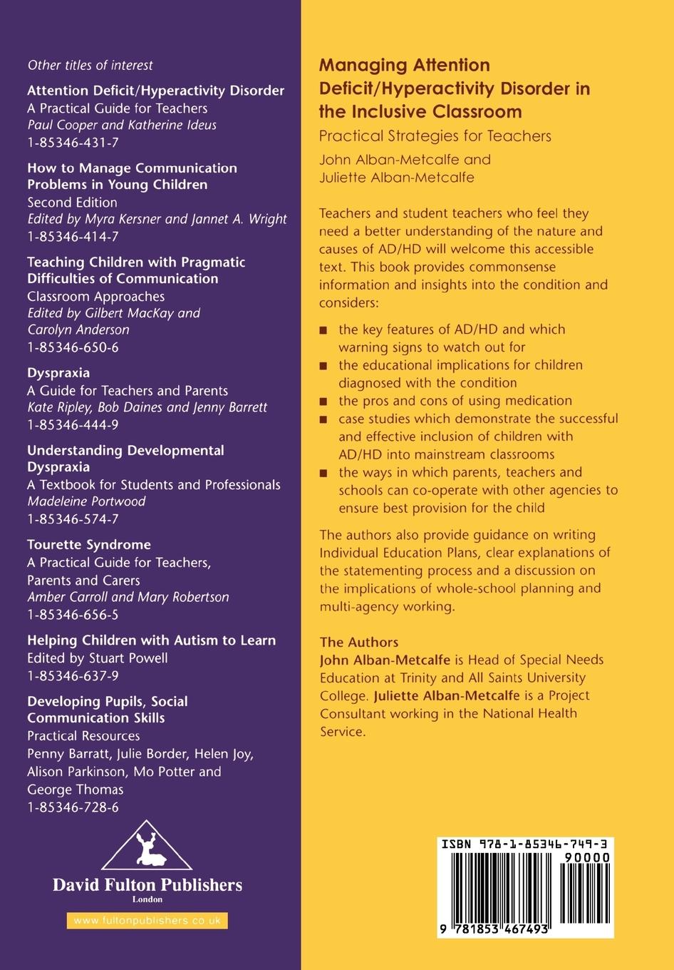 Rückseitencover Managing Attention Deficit/Hyperactivity Disorder in the Inclusive Classroom