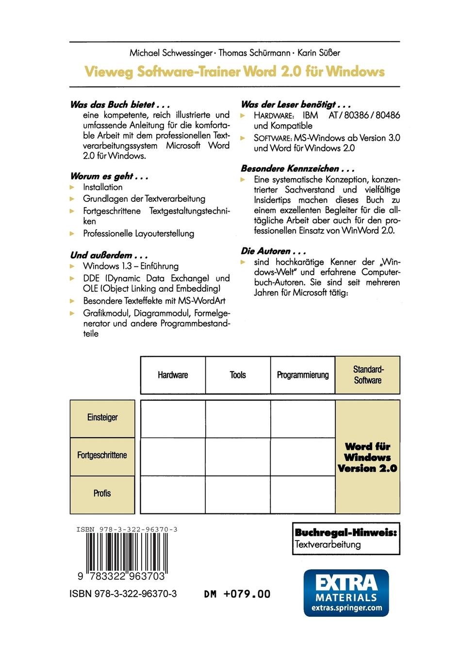 Rückseitencover Vieweg Software-Trainer Word für Windows 2.0