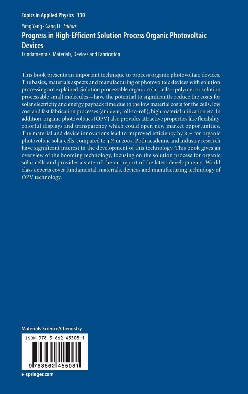 Rückseitencover Progress in High-Efficient Solution Process Organic Photovoltaic Devices