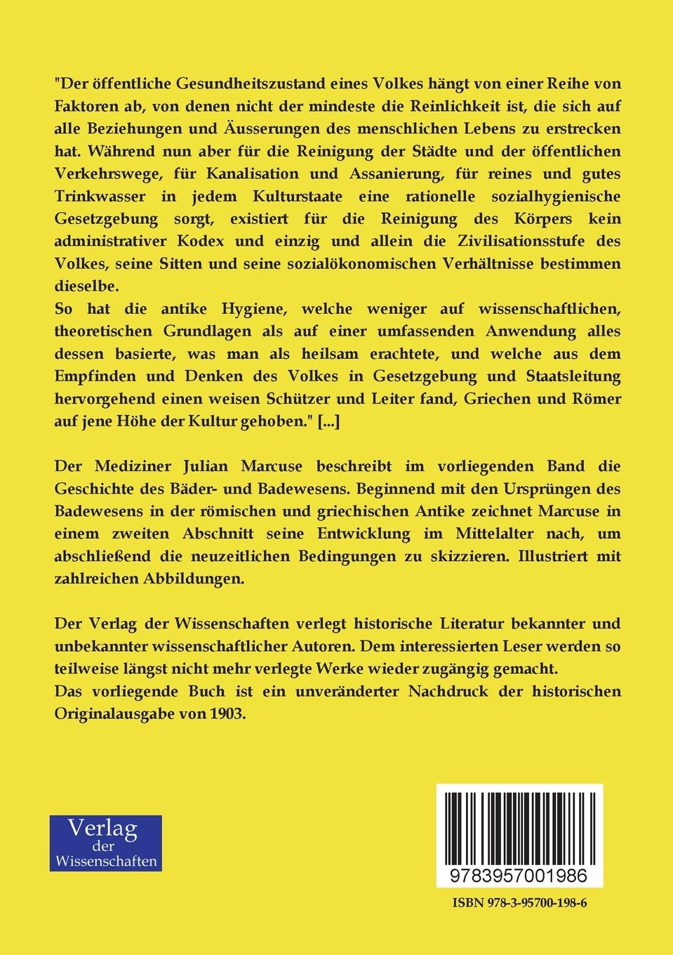 Rückseitencover Bäder und Badewesen in Vergangenheit und Gegenwart