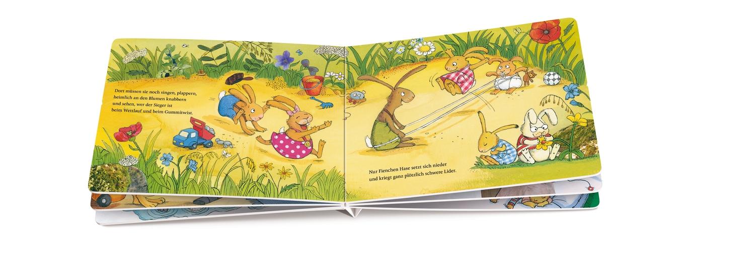 Beispielinhalt (Bild) Wenn sieben müde kleine Hasen abends in ihr Bettchen rasen