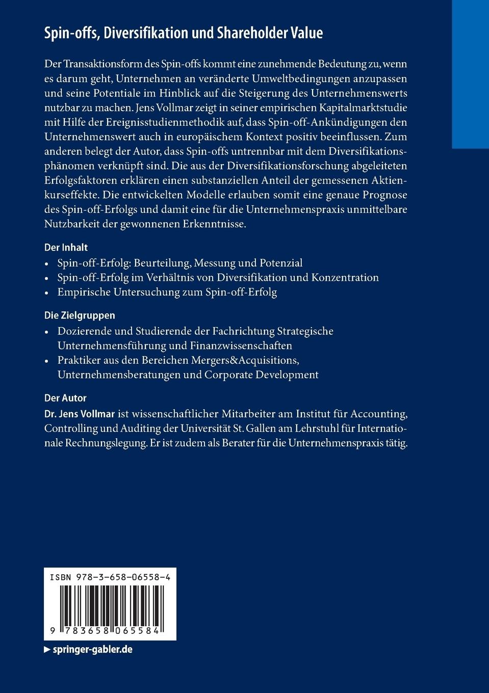 Rückseitencover Spin-offs, Diversifikation und Shareholder Value