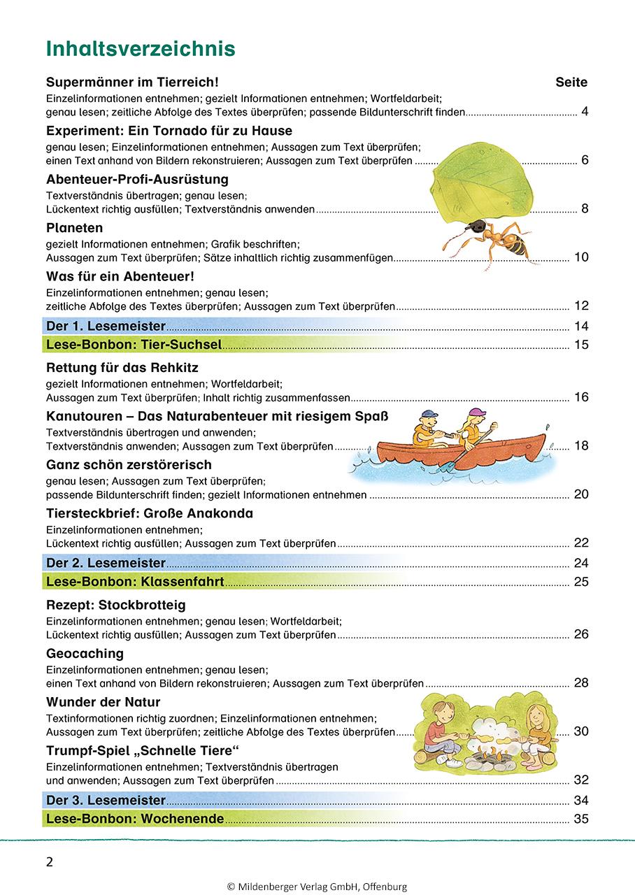 Beispielinhalt (Bild) Das Übungsheft Lesen 4