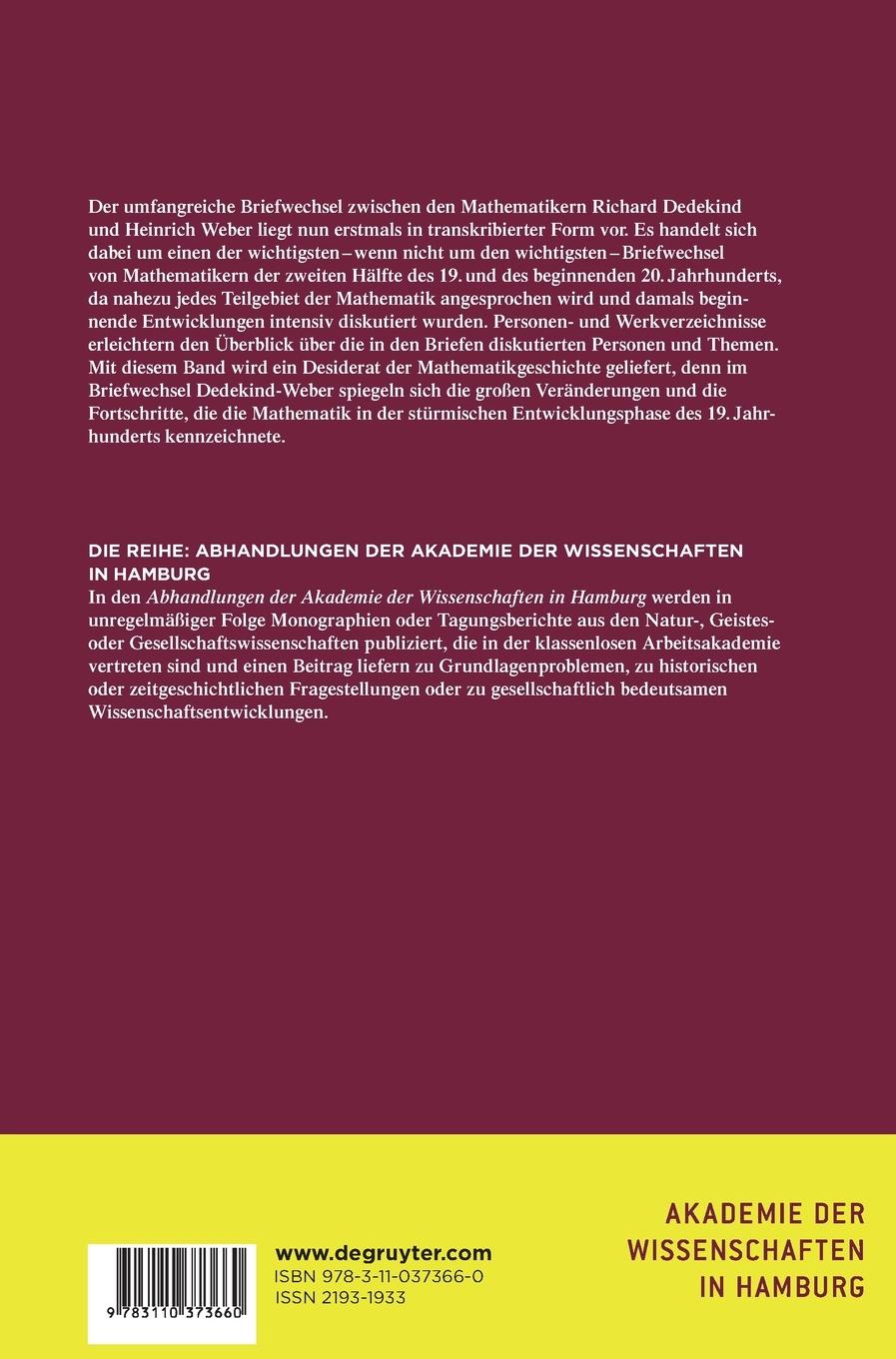Rückseitencover Der Briefwechsel Richard Dedekind - Heinrich Weber