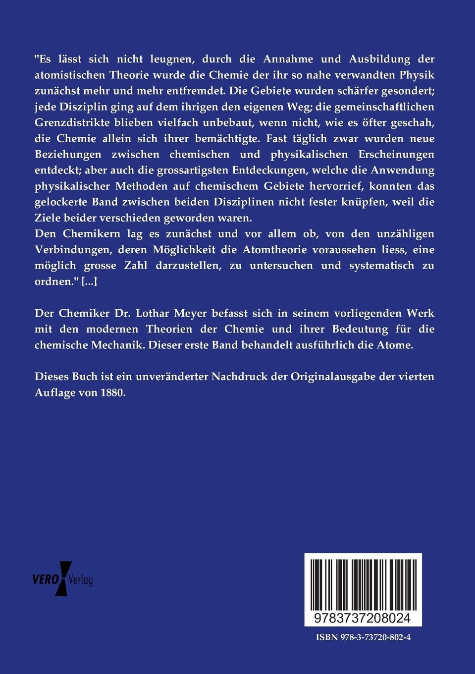 Rückseitencover Die modernen Theorien der Chemie und ihre Bedeutung für die chemische Mechanik