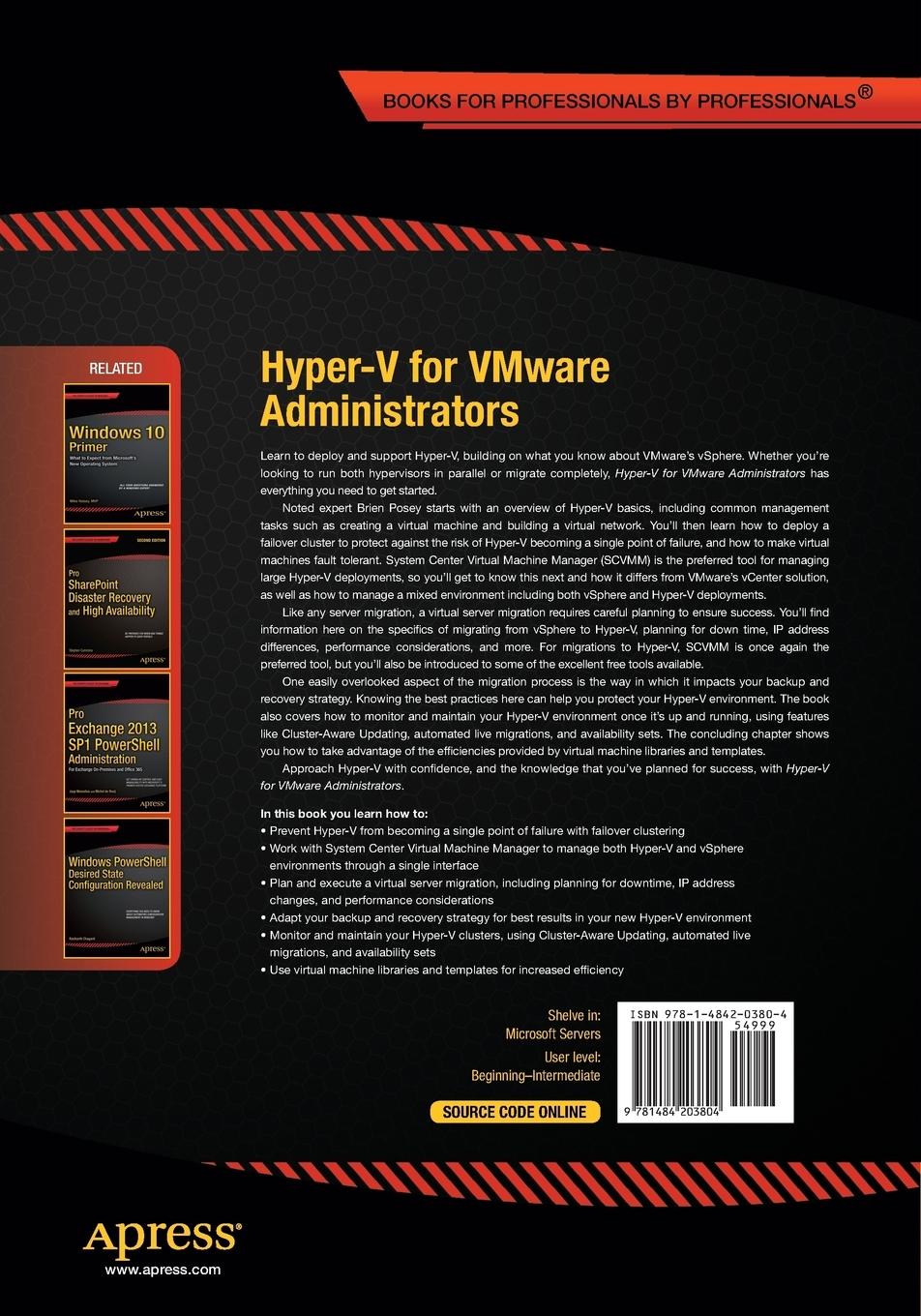 Rückseitencover Hyper-V for VMware Administrators