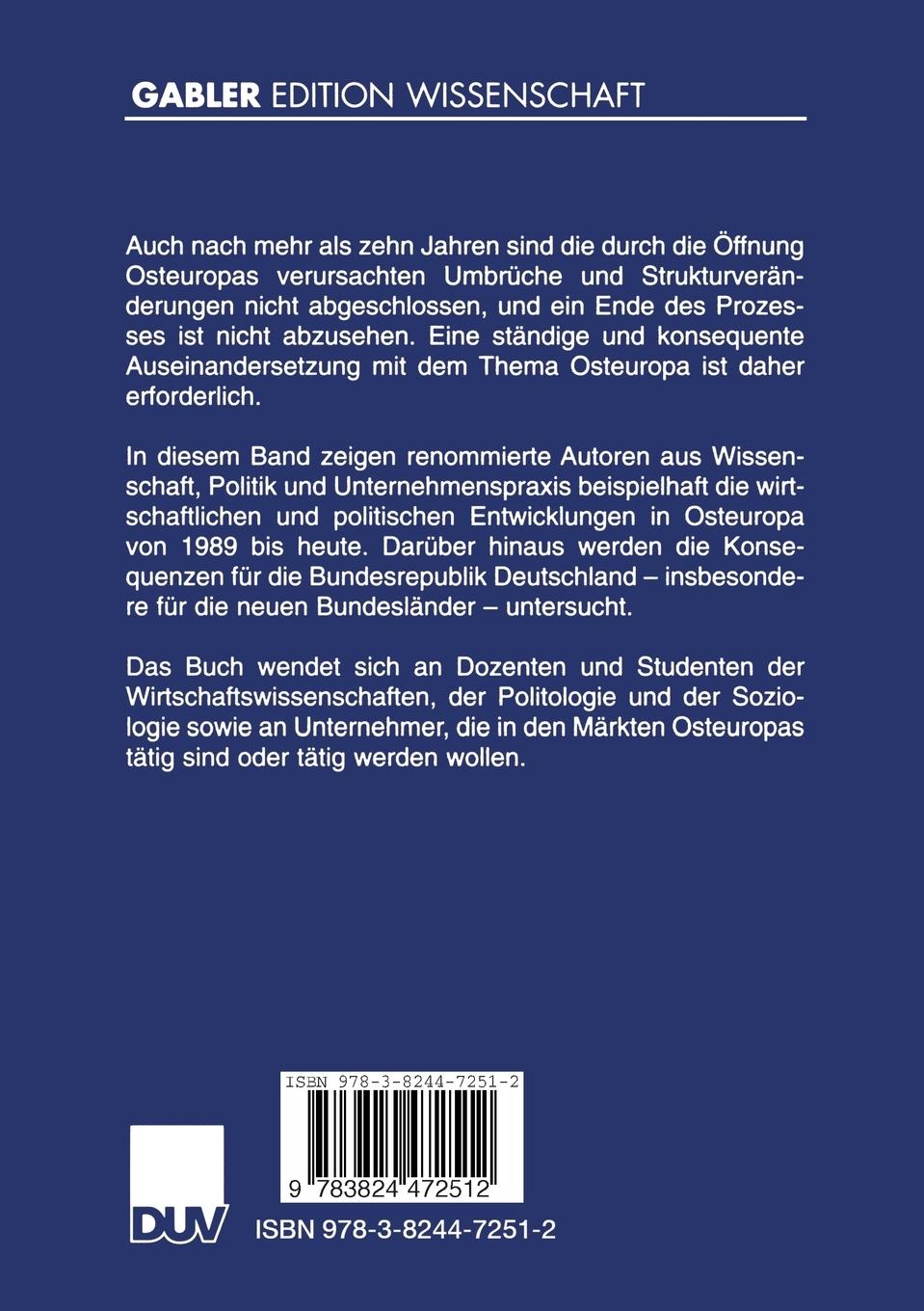 Rückseitencover Politische und wirtschaftliche Transformation Osteuropas