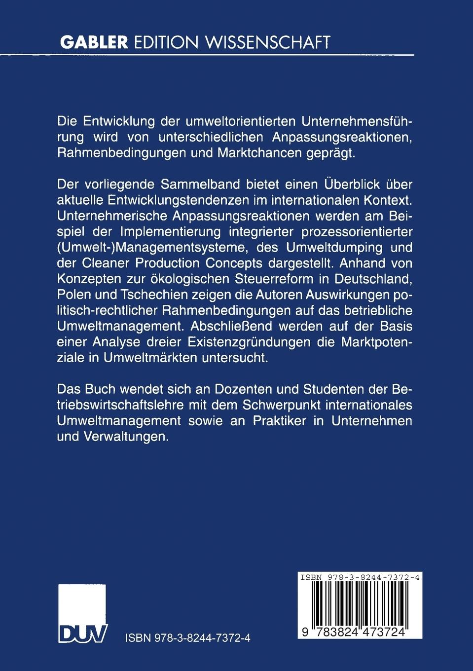 Rückseitencover Umweltorientierte Unternehmensführung und ökologische Steuerreform