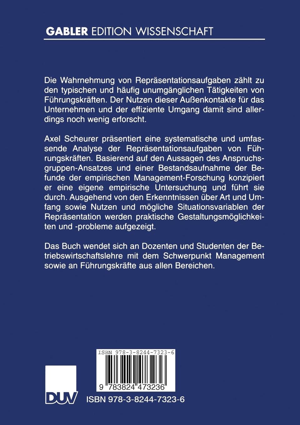 Rückseitencover Repräsentationsaufgaben von Führungskräften
